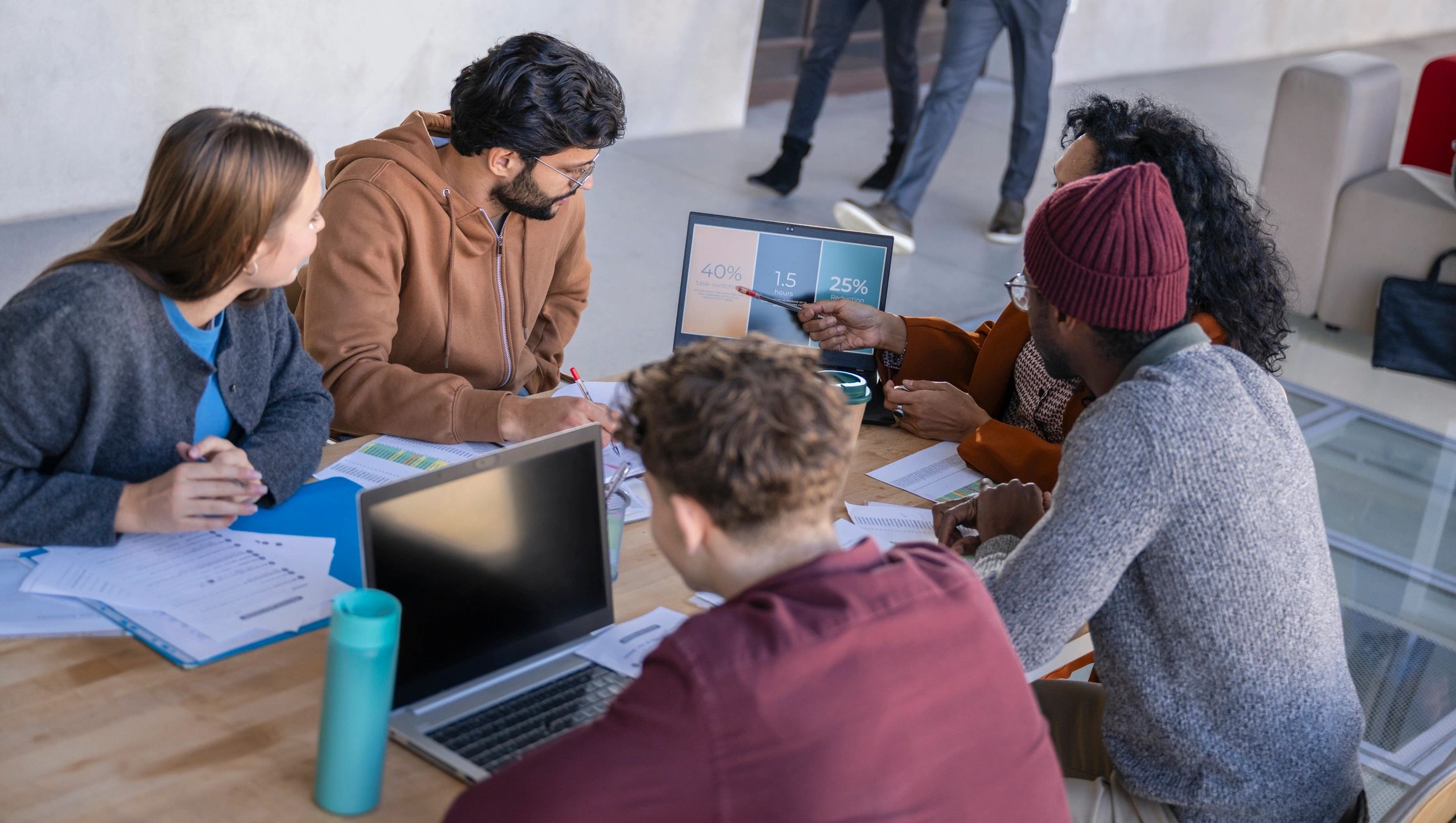 Startup team reviewing product strategy